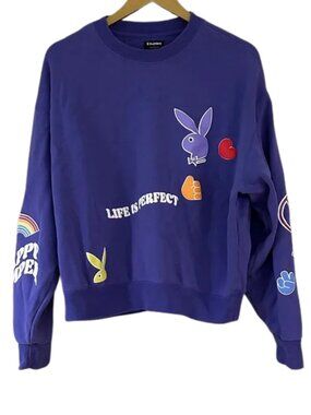Playboy Purple Graphic Sweatshirt Crewneck Multicolor Bunny Logo Streetwear